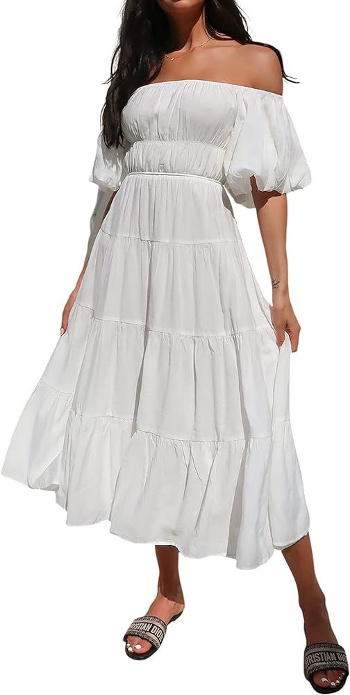 R.Vivimos Off-Shoulder Dresses for Women Summer Puff Sleeve Empire Waist Casual Ruffle A-Line Flo... | Amazon (CA)