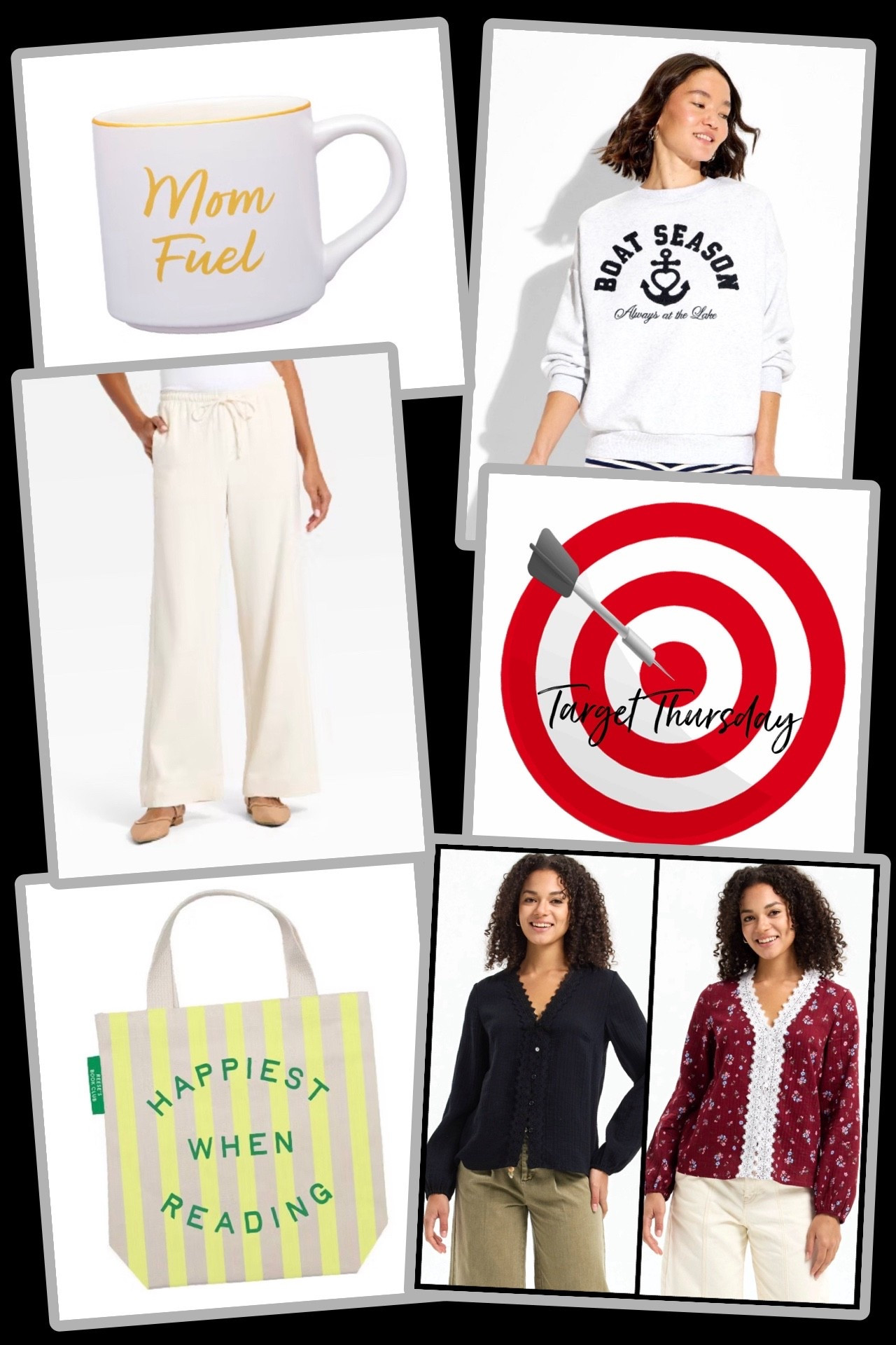 Time for Target Thursday, a round up of fantastic New Arrivals worth checking out! 🎯

🎯 Parker Lane Stoneware Mom Fuel Mug - it’s no secret that I love a good mug, and this new release was an instant “need” for me! ☕️ It is so darn cute in person, and only $5.99! I’m a believer that drinking coffee out of cute mugs sets the stage for an entire day 💕

🎯A New Day Women’s Effortless Pull-On Pants - Target has done a fabulous job the past months of bringing us pants that feel like lounge pants, but have a pulled together, chic look. This is a newer version that has already been immensely popular, and is available at an excellent price point in three neutrals. Such a great, comfy fit! 

🎯 Reese’s Book Club Happiest When Reading Tote - Reese Witherspoon has stated to release cute items like this tote at Target as part of her Book Club! Love how cute this is - only $20, and would also make an excellent gift for a reader (could even slip a book inside!) 📚 

🎯 Women’s Boat Season Graphic Pullover Sweatshirt - finally back in stock after selling out immediately upon launching, this sweatshirt is the softest, and perfect for the warmer months ahead. Love the nautical look ⚓️ Target’s graphic apparel is AMAZING this season!

🎯 Universal Thread Women’s Puff Long Sleeve Lace Trim V-Neck Top - I grabbed this as soon as it hit the website because it is so darn pretty - and it’s just as good in person 🤩 It fits super well, and has a nice length to it for taller ladies. It is a looser fit, so if in between sizes, this is one you could size down in.  

#target #targetthursday #targetfinds #targetstyle

#LTKHome #LTKWorkwear #LTKSeasonal