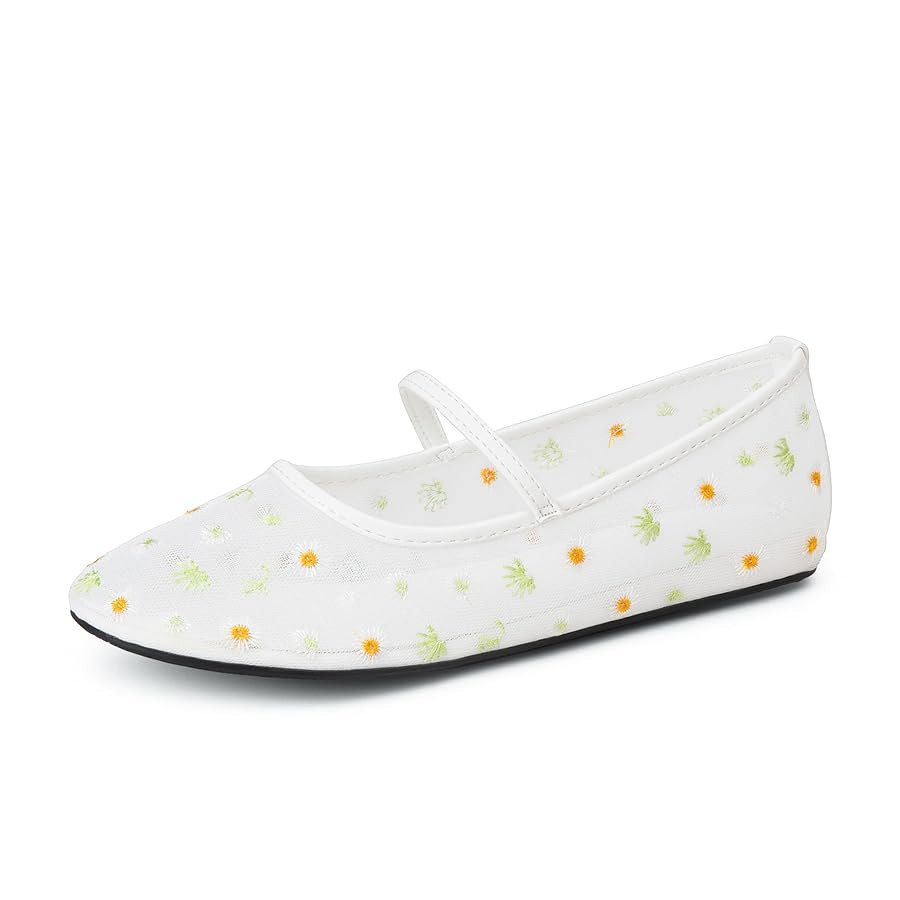 Mesh Flats for Women Mesh Ballet Flat Shoes for Dressy Office Ballerinas Mary Jane Flats with Emb... | Amazon (US)