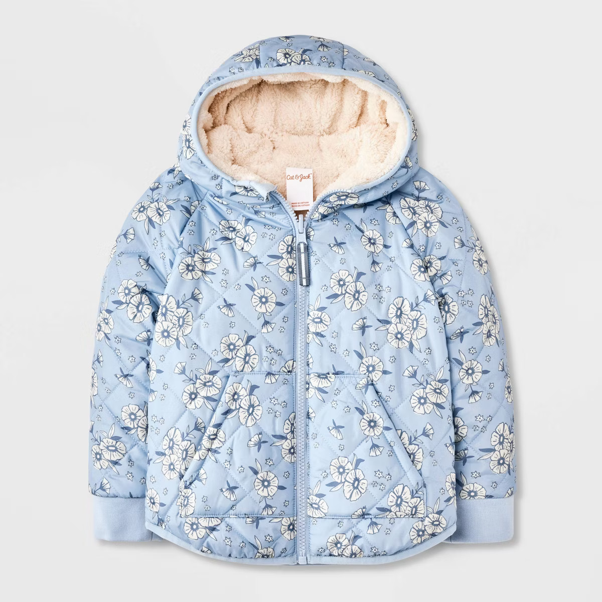 Toddler Girls' Floral Printed Reversible Puffer Jacket - Cat & Jack™ Blue | Target
