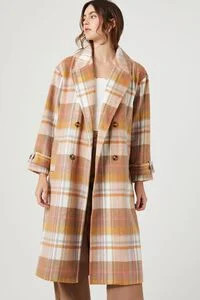 Double-Breasted Plaid Longline Coat | Forever 21 (US)