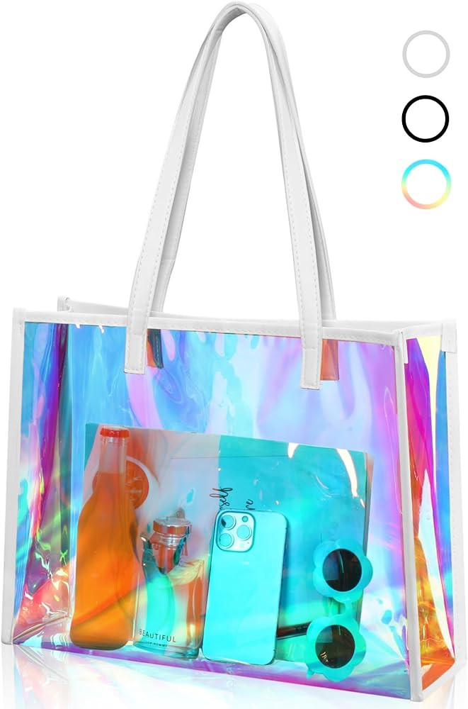 Aliceset Holographic Clear Leather Iridescent Tote Bag | Amazon (US)