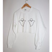 Ghost Crooped Sweatshirt S-L Unisex Black White Crop Top Long Sleeve Halloween Party Boo | Etsy (US)