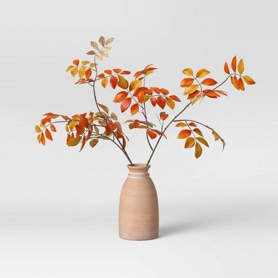 22" x 30" Artificial Orange Leaf Arrangement in Ceramic Pot - Threshold™ | Target