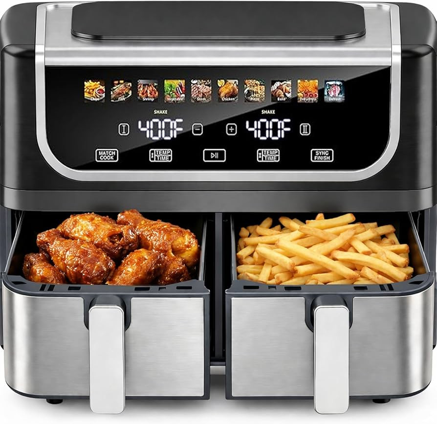 Simple Deluxe 9.5-Qt Dual Basket Air Fryer, 10-in-1 Digital Preset 1700W Airfryer, Sync Cook, Ind... | Amazon (US)