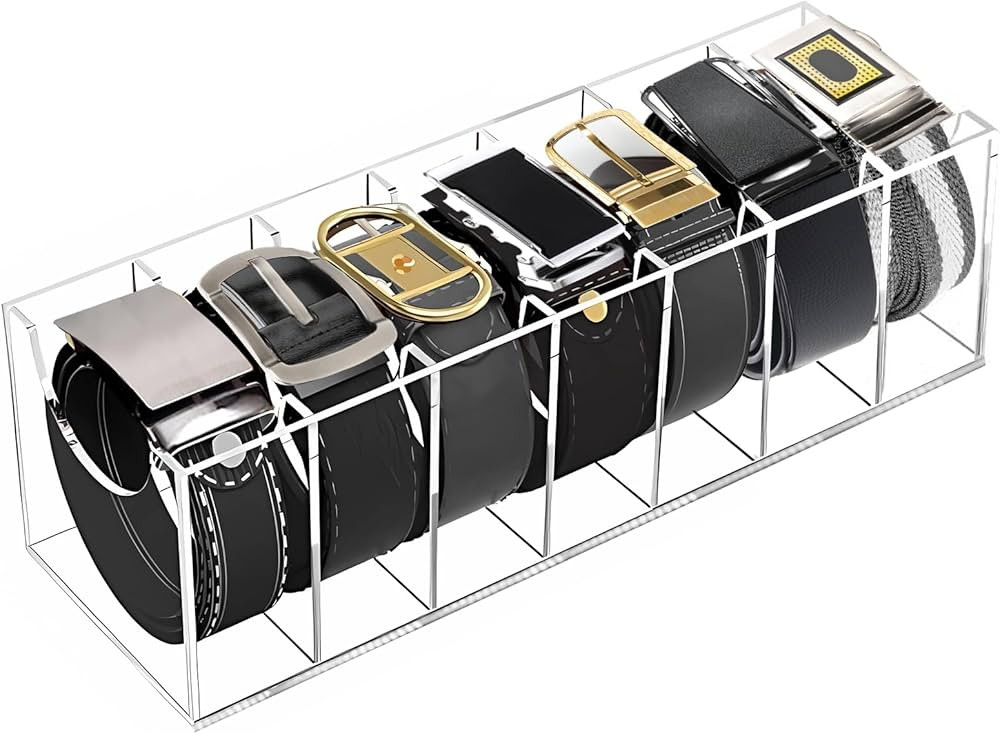 Belt Organizer for Closet, Acrylic Belt Organizer 7 Compartments Display Case for Tie and Bow Tie... | Amazon (US)
