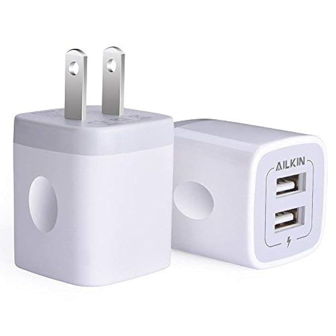 USB Wall Charger, Charger Adapter, Ailkin 2-Pack 2.1Amp Dual Port Quick Charger Plug Cube Replacemen | Amazon (US)