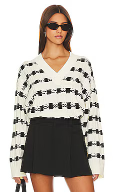 L'Academie Evran Check Sweater in White & Black from Revolve.com | Revolve Clothing (Global)
