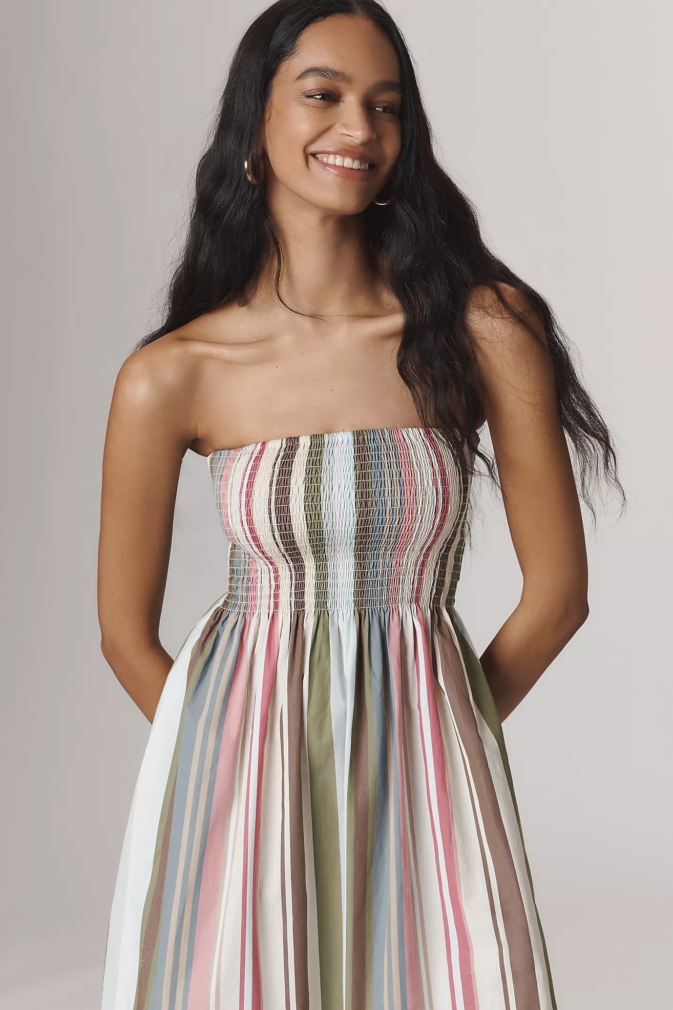 Faithfull Strapless Smocked Midi Dress | Anthropologie (US)