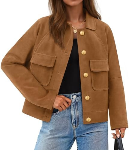 ZESICA Womens Faux Suede Cropped Jackets Casual Fall Winter Coats Button Down Barn Vintage Trendy... | Amazon (US)