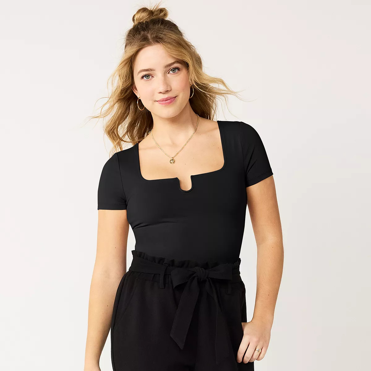 Juniors' SO® Notch Neck Contour Bodysuit | Kohl's