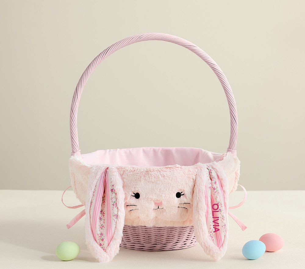 LoveShackFancy Bunny Fur Sabrina Pink Easter Basket & Liner Large Bundle | Pottery Barn Kids