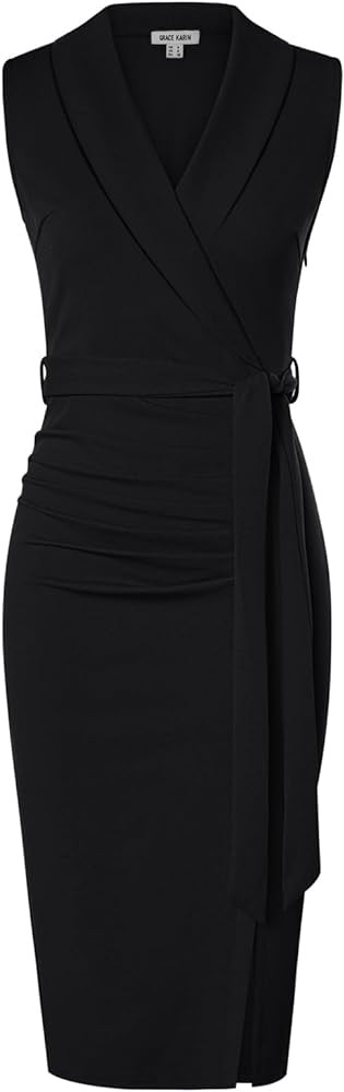 GRACE KARIN Women's Wear to Work Sleeveless Ruched Bodycon Office Pencil Midi Dresses with Belt | Amazon (US)