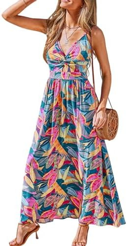 CUPSHE Women's Maxi Dress Floral Print Twisted V Neck Sleeveless Long Dress Summer Casual Dress  ... | Amazon (US)