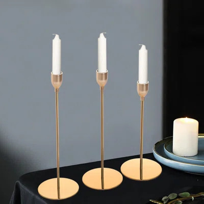 Estela 3 Piece Crystal Tabletop Candlestick Set Powell Furniture Color: Gold | Wayfair North America