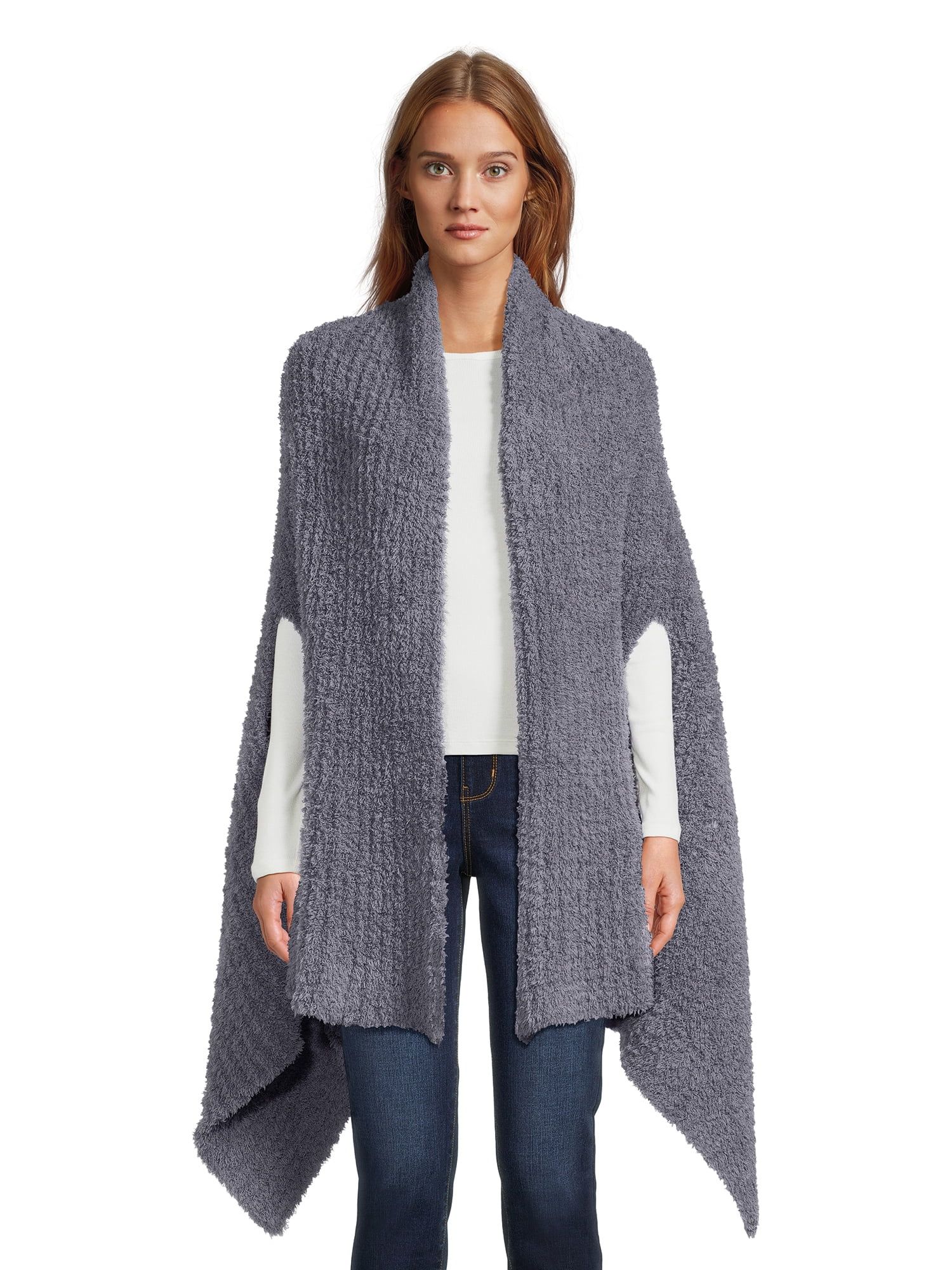 Time and Tru Women's Solid Cozy Ribbed Ruana Wrap | Walmart (US)