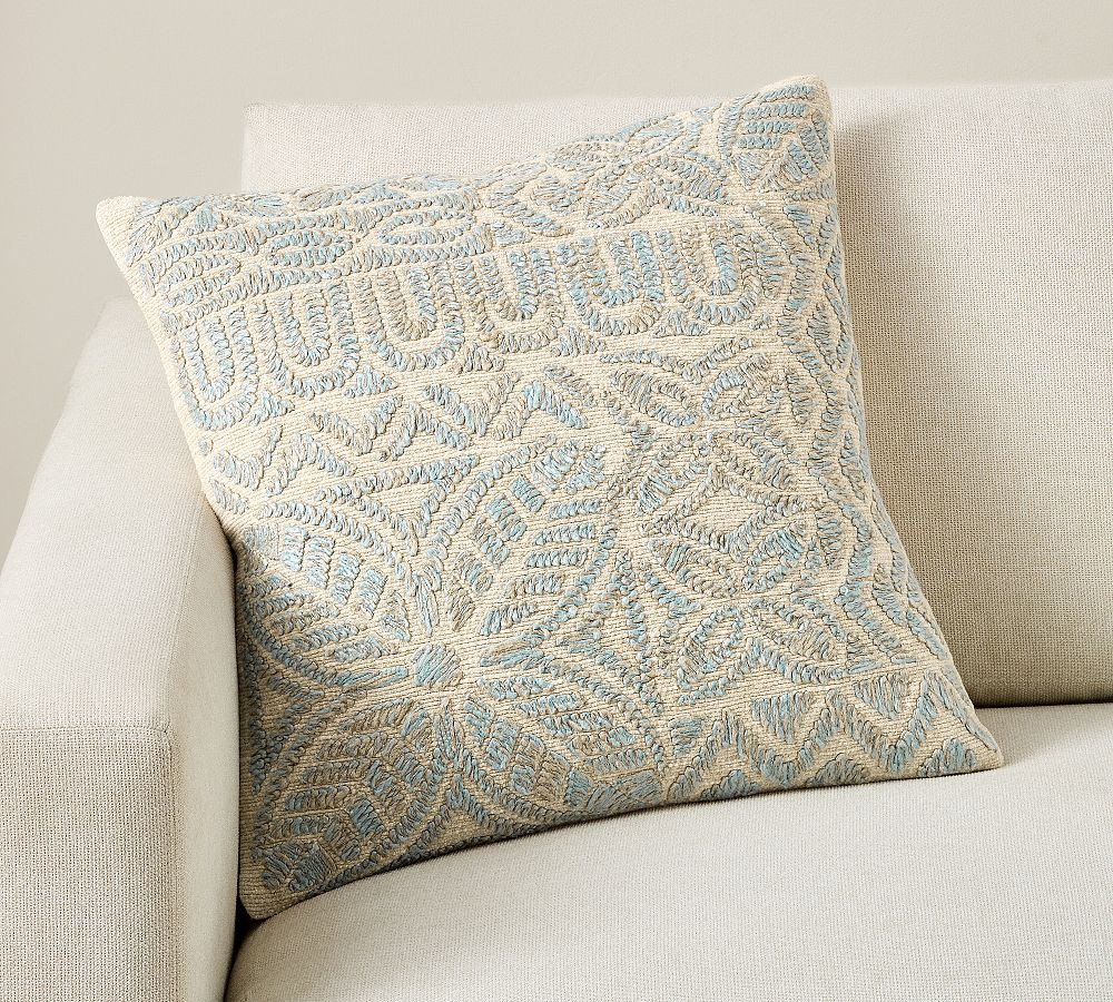 Cove Embroidered Pillow, 20"" x 20"", Blue Multi | Pottery Barn (US)
