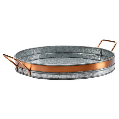 16" Round Galvanized Tray With Copper Band | Wayfair North America