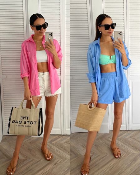 Miami/ vacation/ beach outfit with pops of color 

Pink & blue button ups are old from target - linked to a similar option from Jcrew & gap 

White Agolde shorts

Celine sunglasses - polarized and great if you have a low nose bridge 

#LTKSwim #LTKSeasonal #LTKTravel