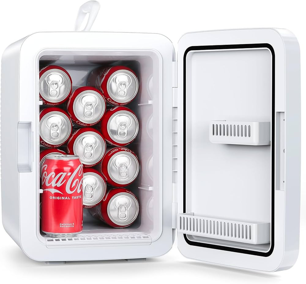 Compact Mini Fridge, 15 Can Portable Small Refrigerator with AC/DC Adapters, 10 Liter / 2.6 Gal Small Cosmetics Cooler for Beverage, Food, Skincare, Bedroom, Dorm, Office and Car, White | Amazon (US)