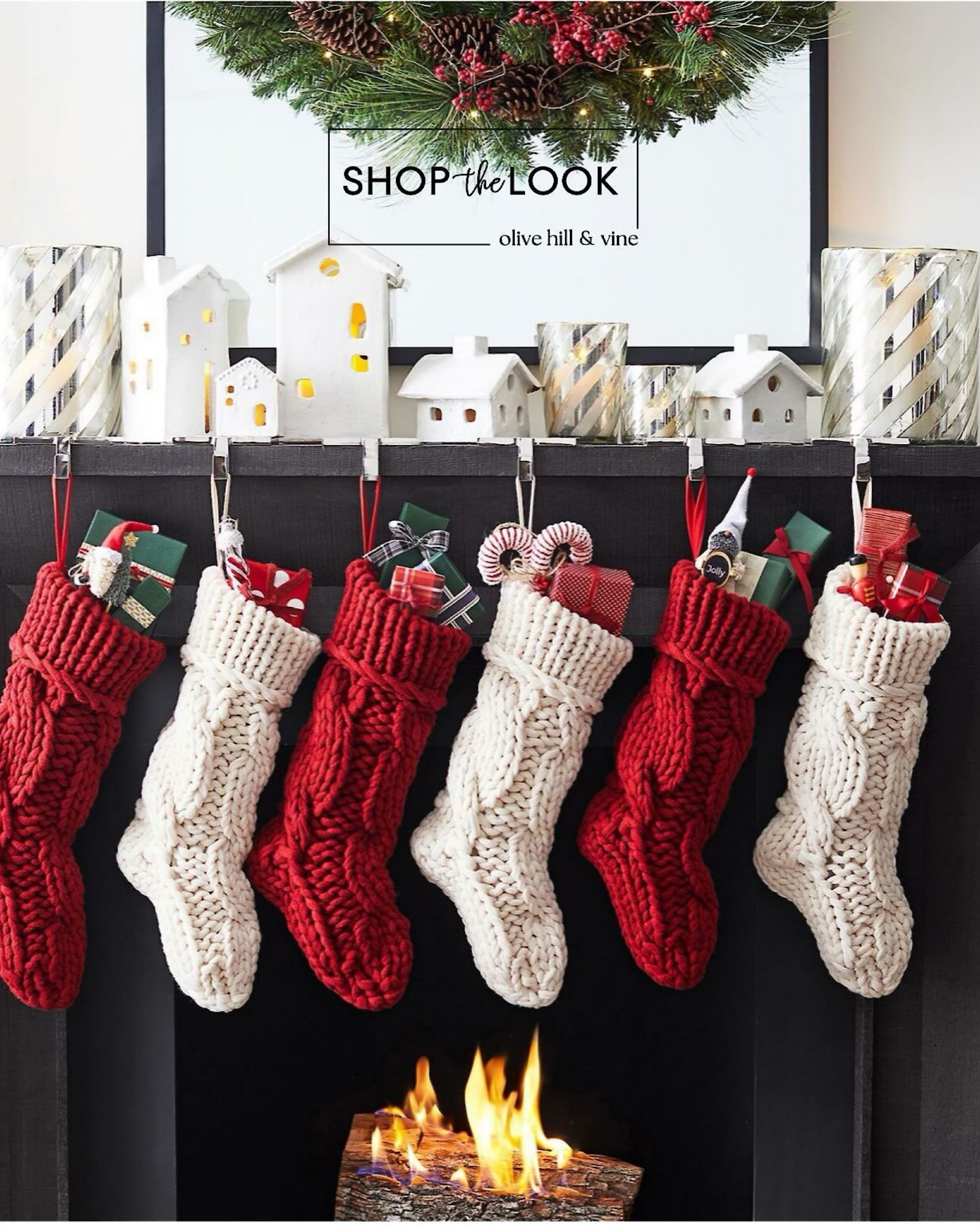 Bring a cozy holiday vibe into your home with Pottery Barn's curated decor. Adorn your space with a lit faux eucalyptus and berry wreath, a matching garland, and handcrafted ceramic Christmas village houses. Finish the look with chunky yarn handknit stockings for that warm, festive touch. 

#LTKSeasonal #LTKHoliday #LTKHome