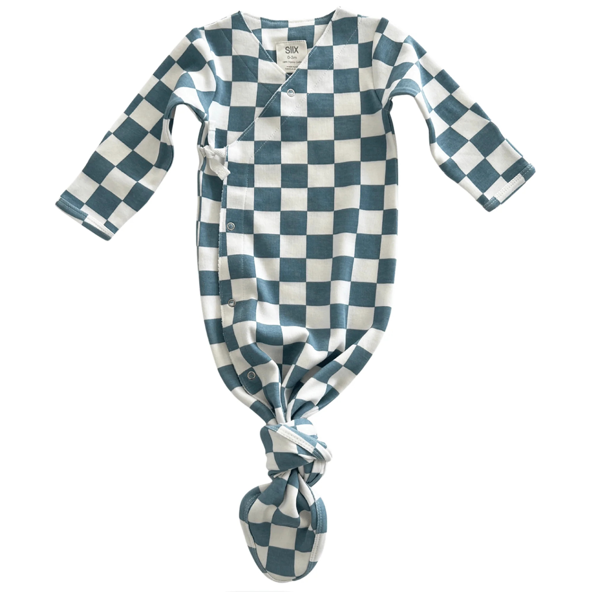 Blueberry Muffin Checkerboard / Organic Kimono Knot Gown | SpearmintLOVE