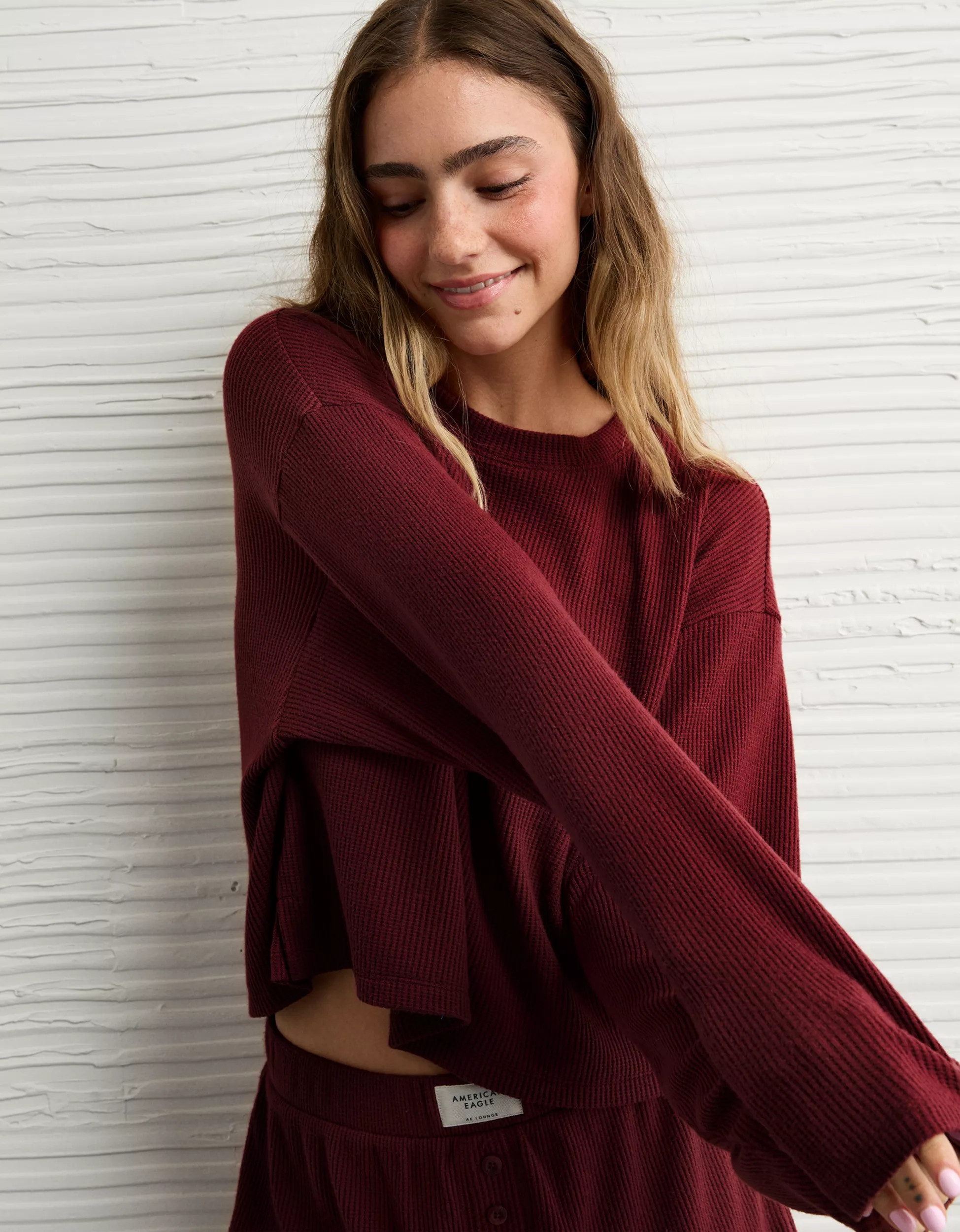 AE Luxe Plush Waffle Tee + Short Lounge Set | American Eagle Outfitters (US & CA)