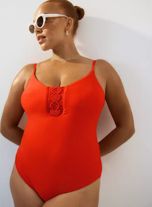Buy Orange Macrame Front Detail Swimsuit 18 | Swimsuits | Tu | Tu Clothing