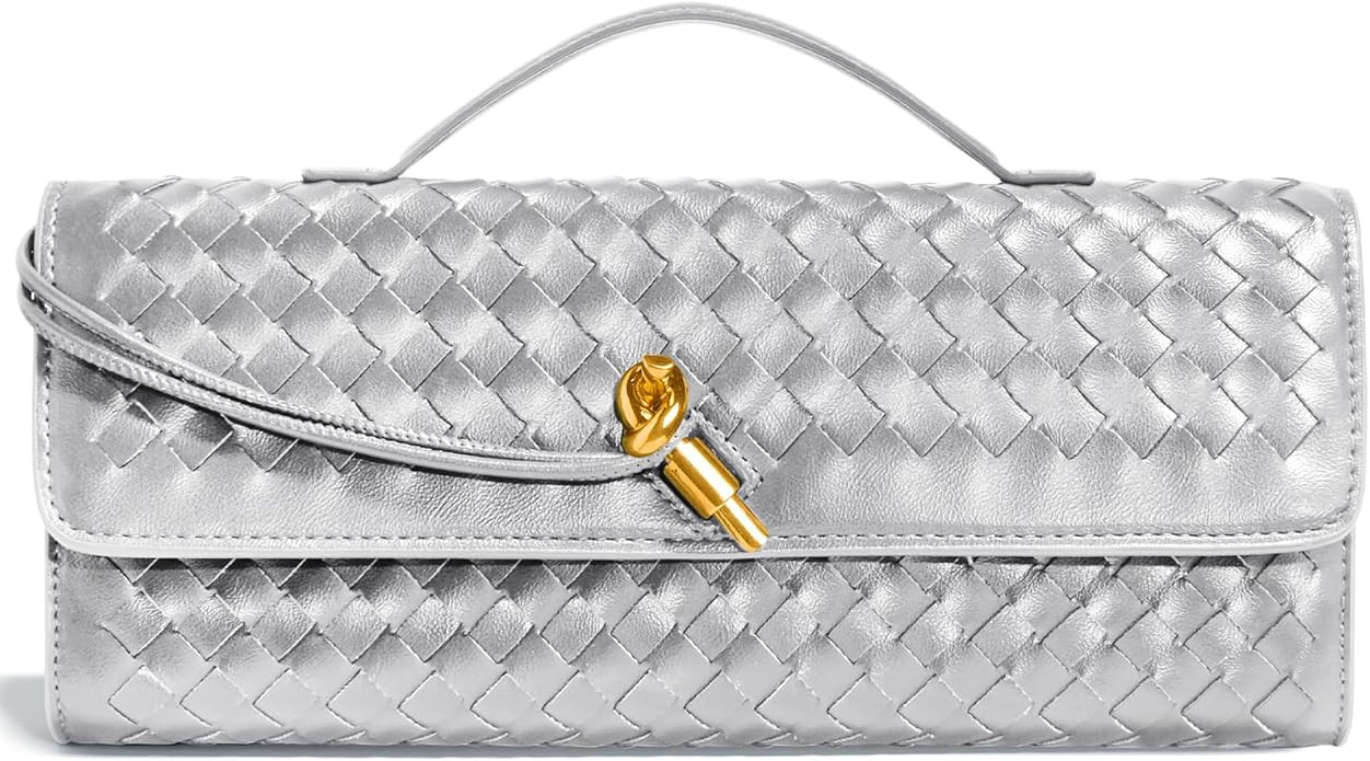 Woven Clutch Purses for Women, Formal Satchel Leather Evening Bag Shoulder Handbag | Amazon (US)