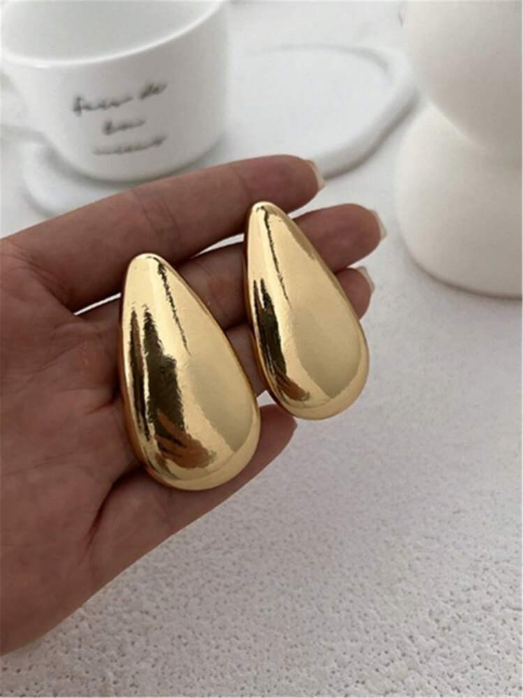 1 Pair Simple Stylish Metal Water Drop Shaped Dangle Earrings, Vintage Charm Jewelry Gifts For Women | SHEIN