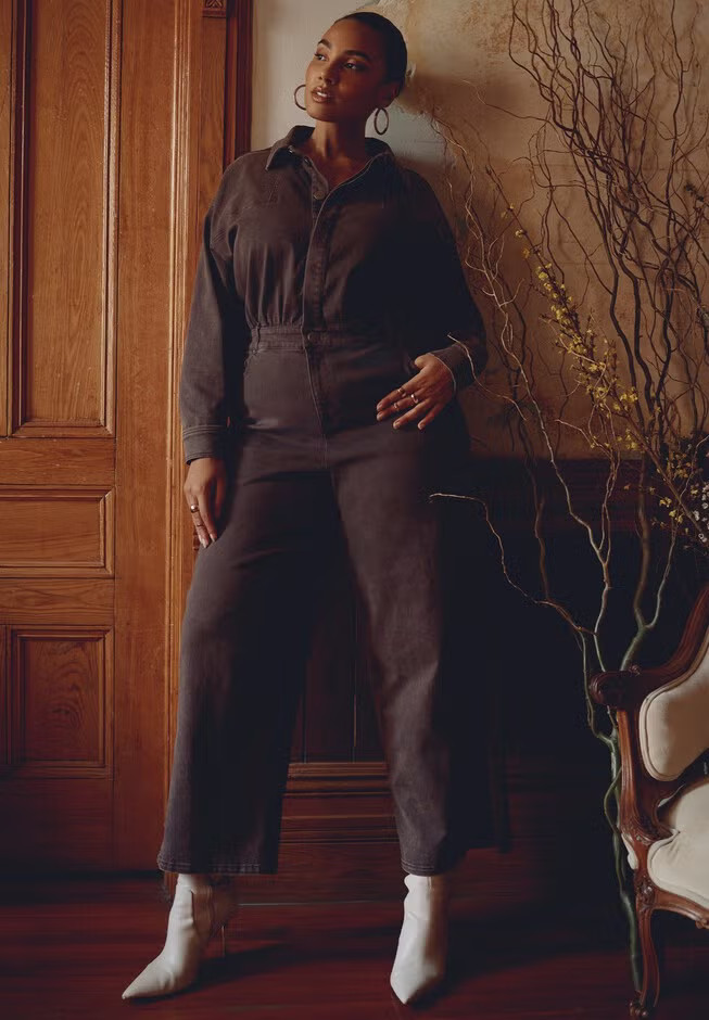 Exaggerated Sleeve Denim Jumpsuit | Eloquii