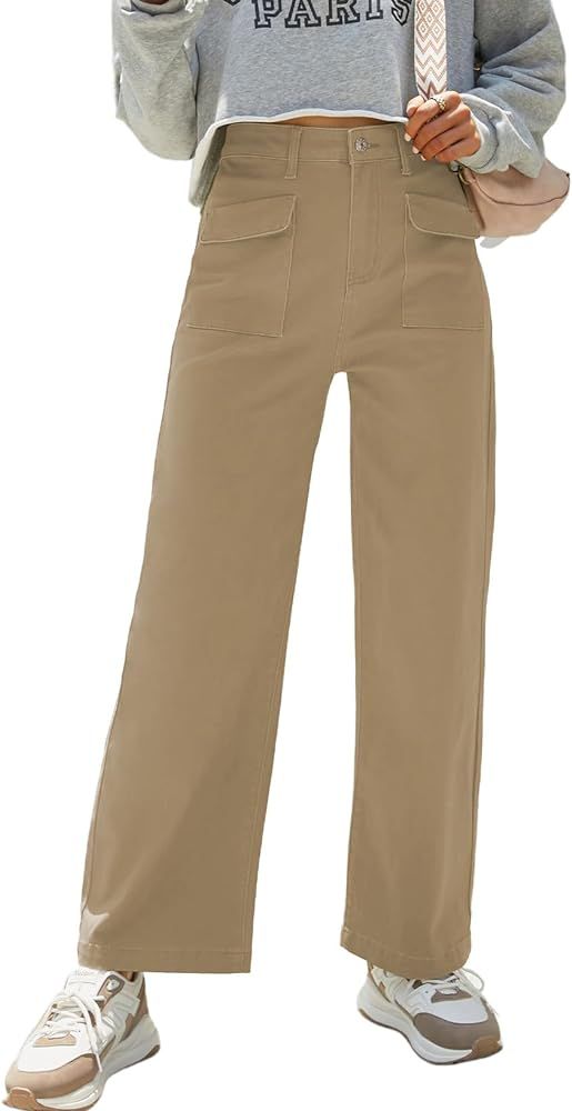 Dokotoo Womens Cargo Pants Women Baggy Wide Leg High Waist Casual Pants Jean Stretch Pants | Amazon (US)