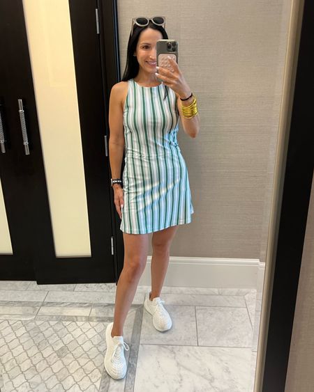 Day 2 liv golf houston outfit! Smith and Quinn dress, apl sneakers 