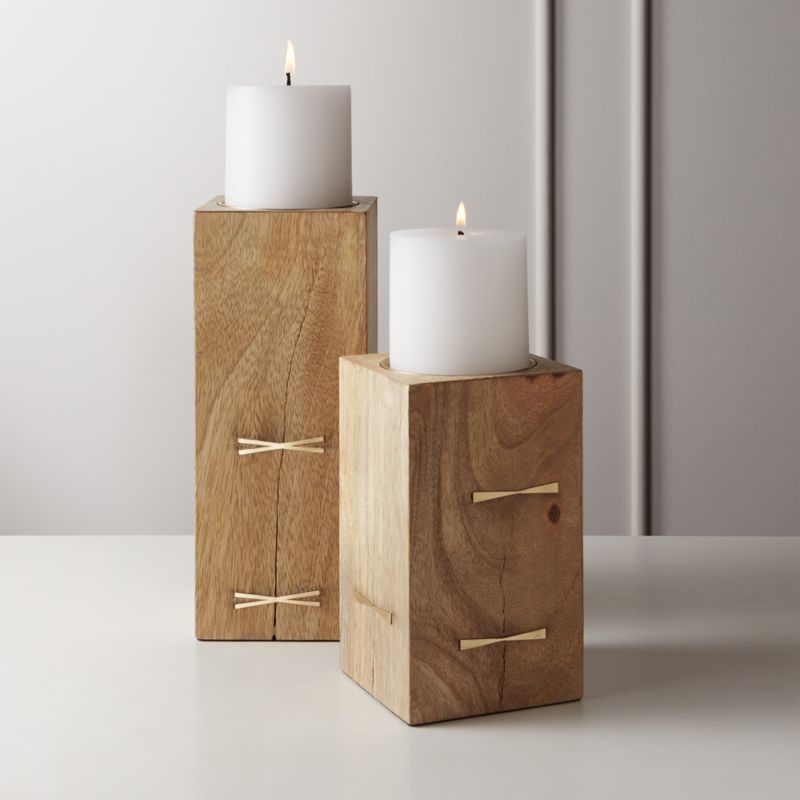 Bowtie Wood Pillar Candle Holders | CB2 | CB2