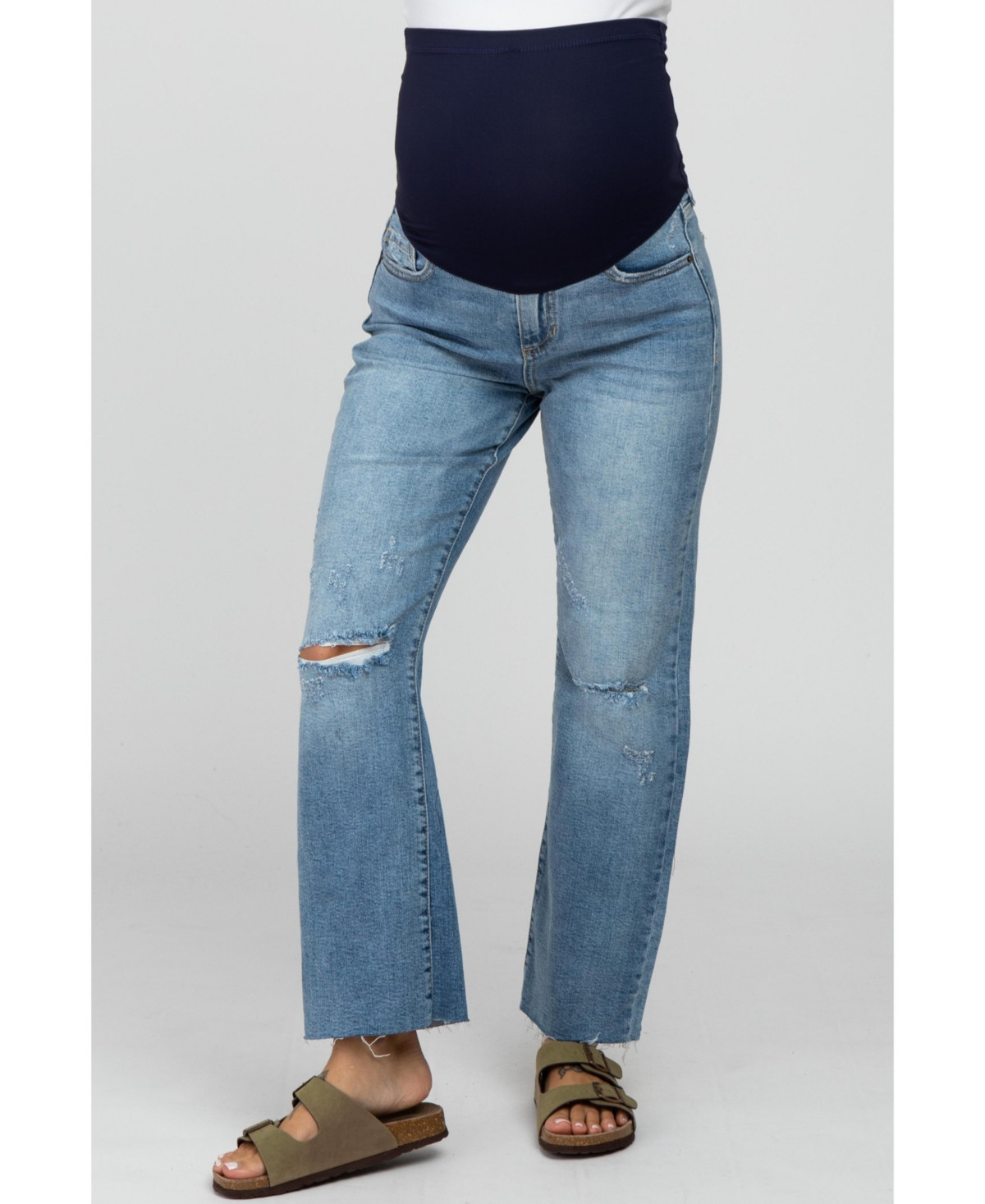 Pinkblush Maternity Blue Straight Leg Frayed Hem Jeans - Blue | Macy's