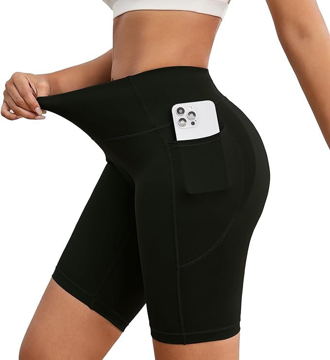 Women Yoga Shorts High Waisted Skinny Tummy Control Workout Gym Running Shorts with Deep Pockets | Amazon (US)