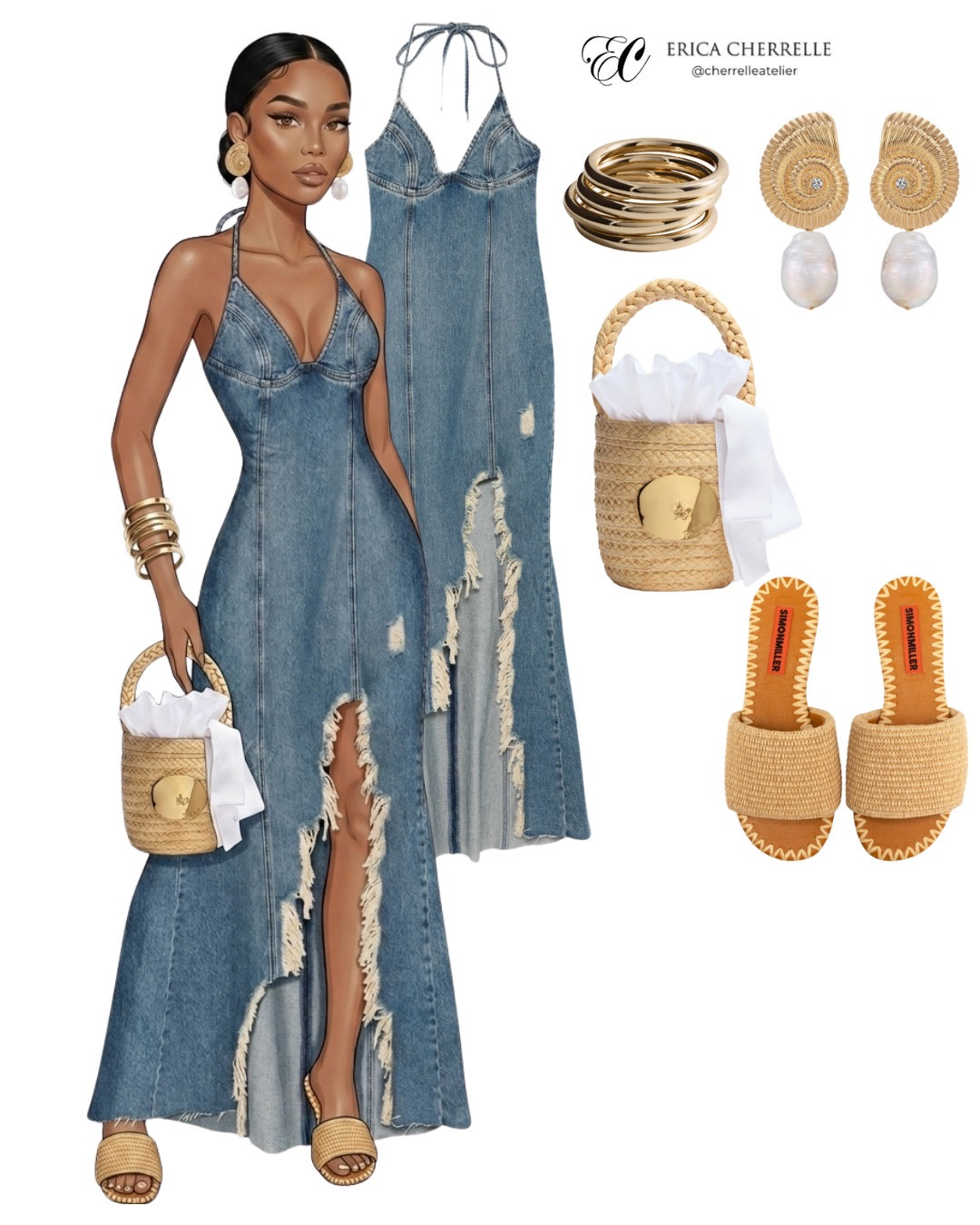 Denim in the City 🏙️ 👖💙 Serving major coastal-chic energy all season long. 

🌊🐚This look is proof that the right accessories can completely transform a piece. We are obsessed with the contrast between the raw, distressed denim hem and the refined texture of the woven bucket bag and raffia slides.

Drop a 💙 if you’d rock this look, or 🏷️ tag a friend who needs this outfit inspiration in their life!
Follow @cherrelleatelier for daily style curation, outfit inspo, and luxury aesthetic visual mood boards.

 #SummerStyleInspo #ResortWear #PersonalStylist #VirtualStylist #springfashion

#LTKSeasonal #LTKTravel #LTKootd