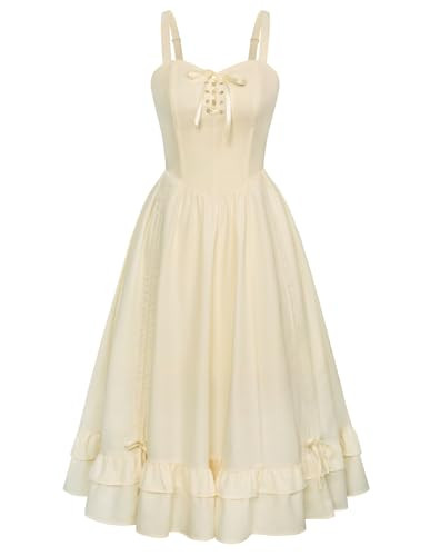 Corset Dress for Women Midi Fairy Dress Renaissance Cottagecore Dress Sleeveless Summer Tea Dresses Apricot L | Amazon (US)