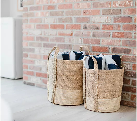 "As Is" Medium & Large Hand Woven Grass and Husk Baskets by Lauren McBride - QVC.com | QVC
