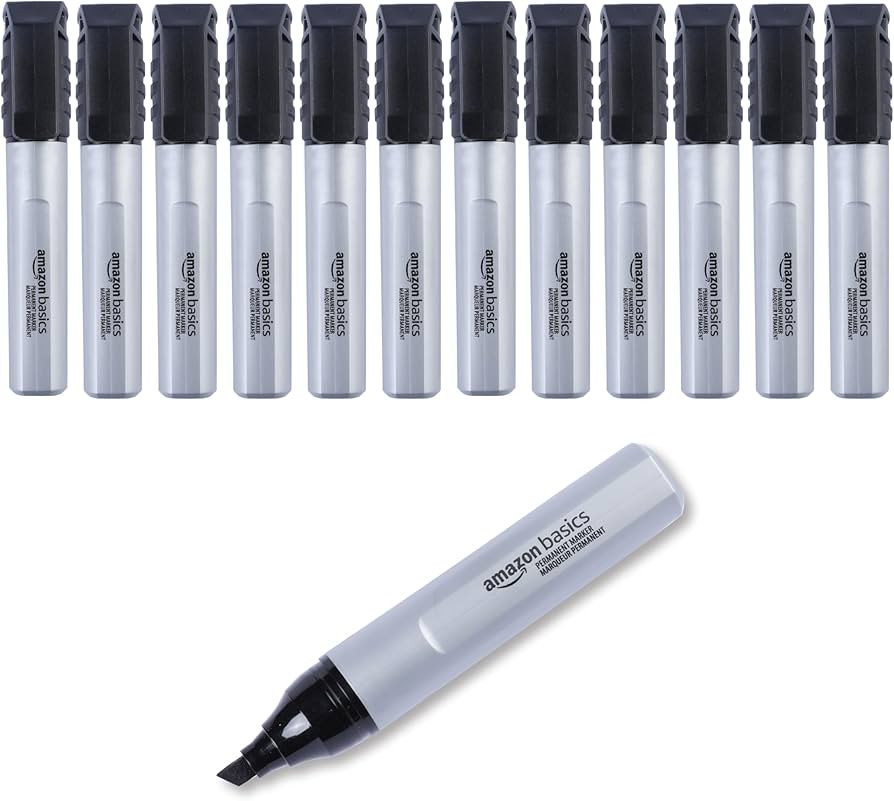 Amazon Basics Large Chisel Tip Permanent Markers, Black, 12-Pack | Amazon (US)