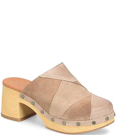 Kork-Ease Tay Suede and Leather Studded Patchwork Block Heel Clogs - 10 | Dillard's