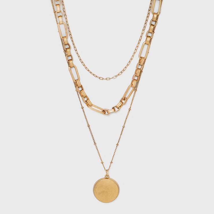 Disc Charm and Chain Layered Necklace - Universal Thread™ Gold | Target