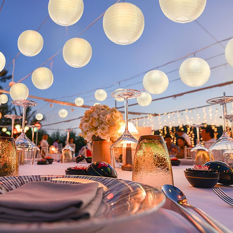 KNONEW 20 Pack 10" White Silk Outdoor Lanterns Decorative Party Hanging Chinese Japanese Waterpro... | Amazon (US)