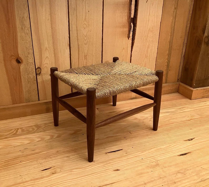 Walnut Stool with Woven Seagrass Rush Seat | Etsy (US)