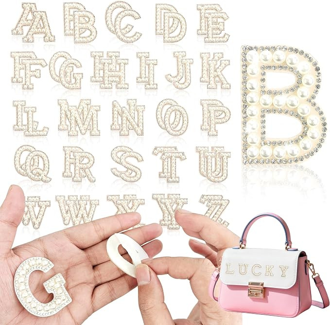 52Pcs Pearl Letter Patches, Self Adhesive Pearl Rhinestone Letter Patches A-Z for Clothes, Dress,... | Amazon (US)