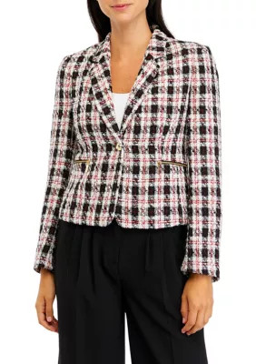 Tahari ASL Women's Long Sleeve One Button Notch Collar Tweed Jacket | Belk
