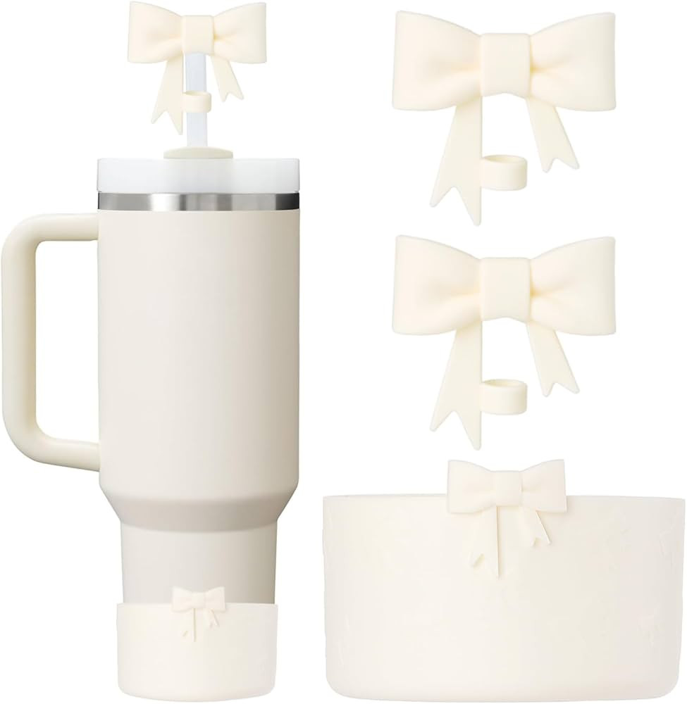 Beige Silicone Bow Straw Covers Cap Toppers+Boot Compatible with Stanley Cups,Cute 10mm Straws To... | Amazon (US)