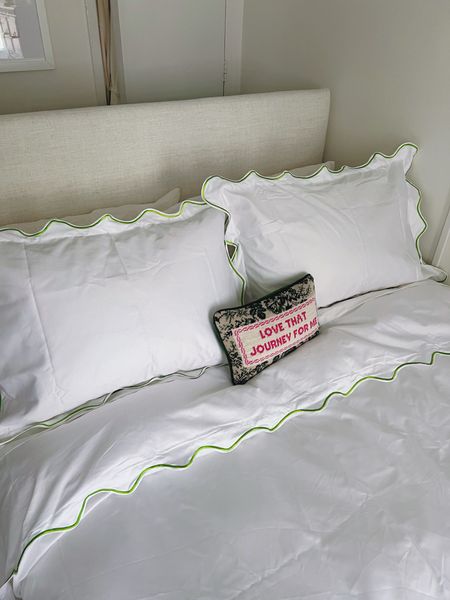 !! my scalloped bedding, cheeky needlepoint pillow, and linen headboard linked here!

#LTKfindsunder100 #LTKhome #LTKSeasonal