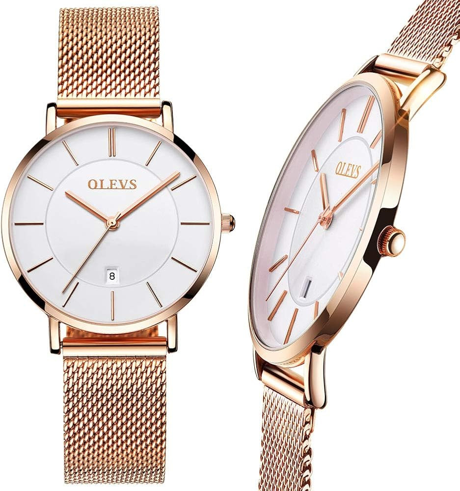 Women's Steel Mesh Watch,Ultra Thin Watch for Ladies,Date Watch,Waterproof Watch,Watch with Rose ... | Amazon (US)