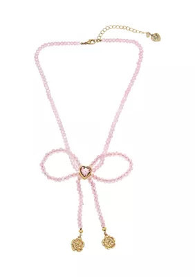 Betsey Johnson Sweetheart Beaded Bow Bib Necklace | Belk